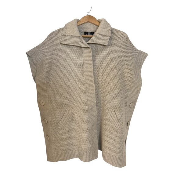 McDuff Light Gray Open Snap Front Poncho Wool Cashmere Mock Neck Sweater S/M - Picture 1 of 15